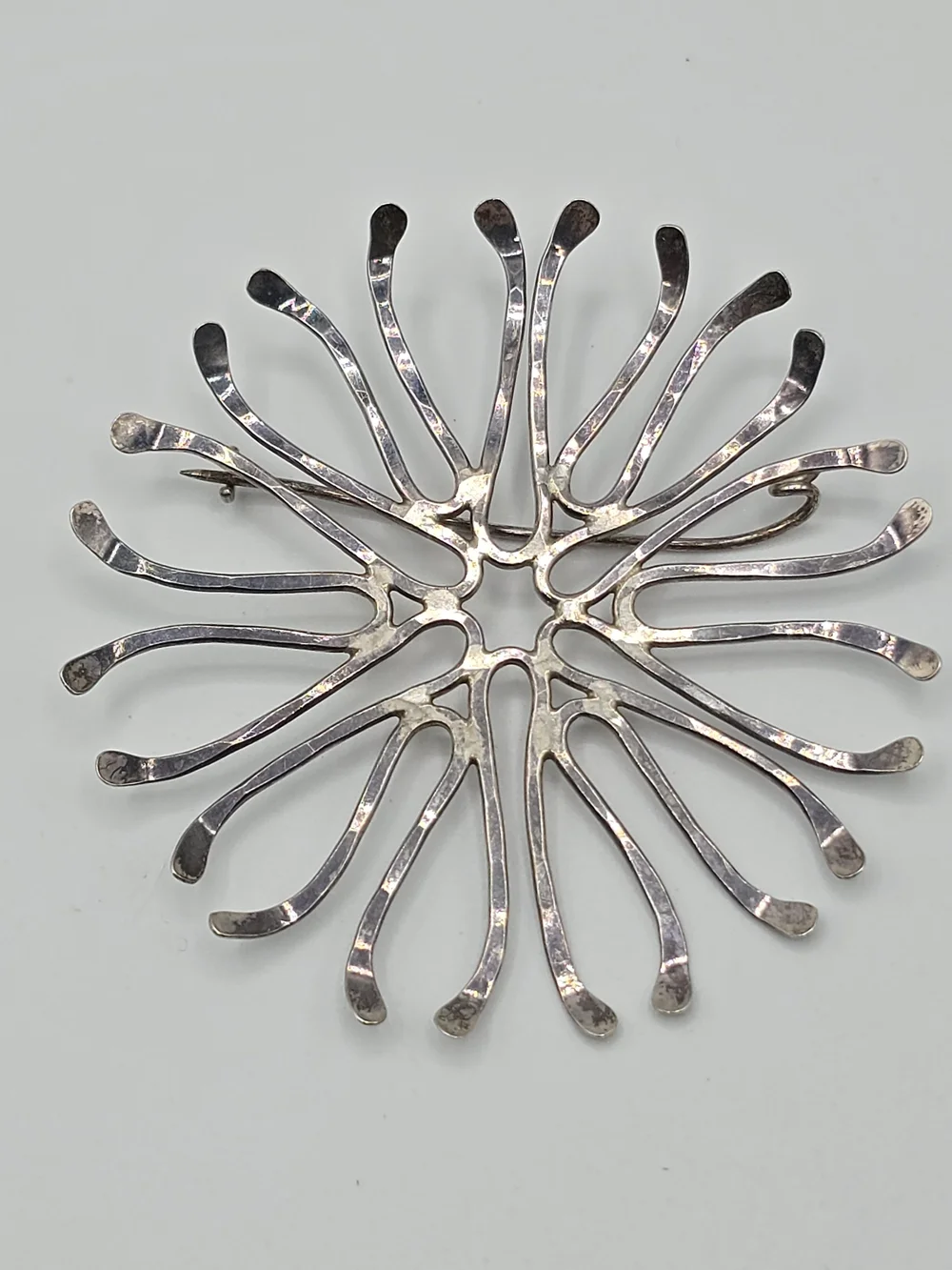 VTG Abstract Starburst Brooch Modernist Pin Silver Tone Handmade 2.5